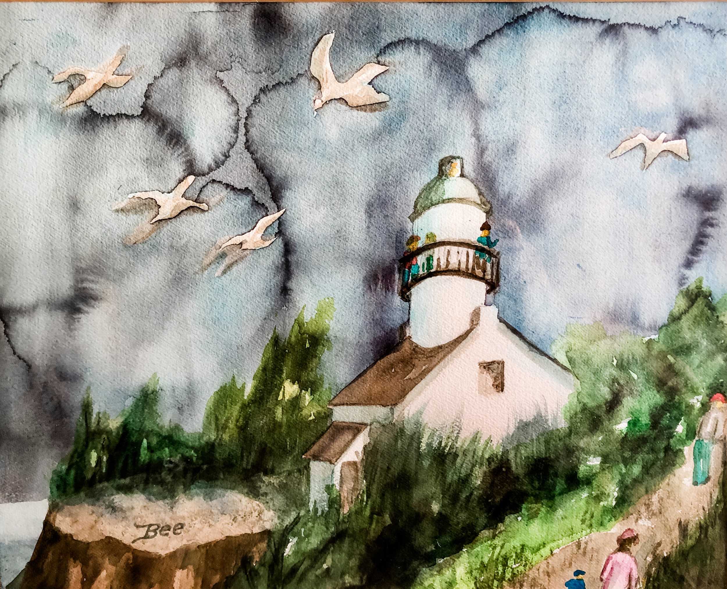 lighthouse painting by Grandma Bee. At Home With Cheri